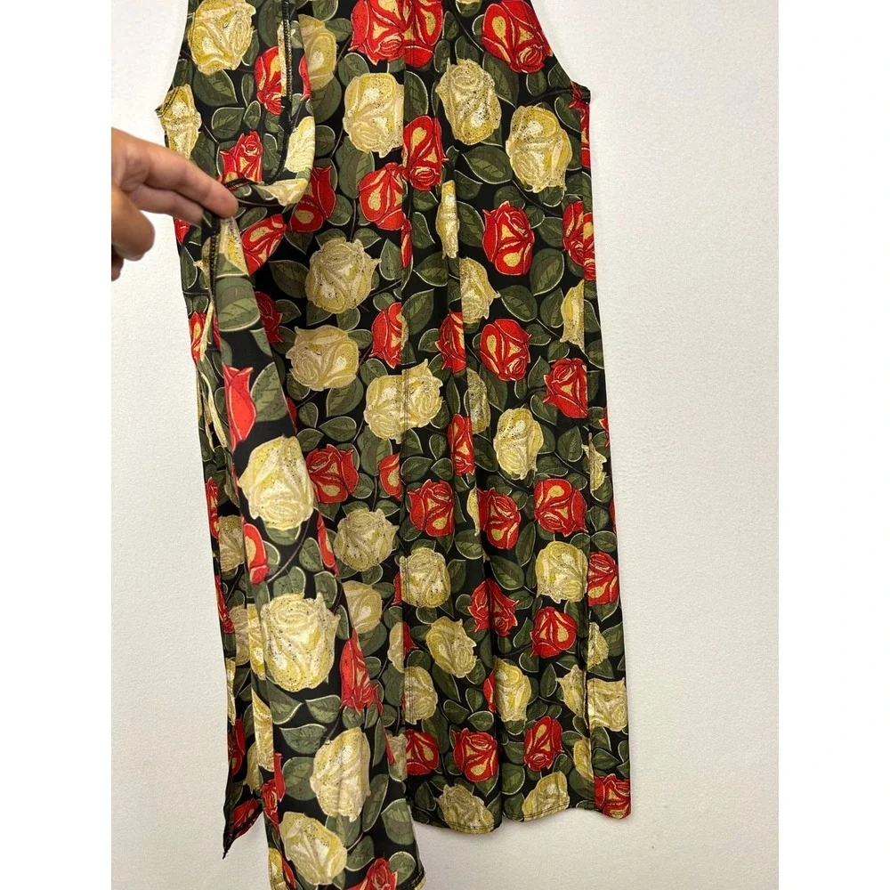 Floralcore LuLaRoe‎ Womens S Black Red Yellow Rose Print Joy Duster Vest Slits